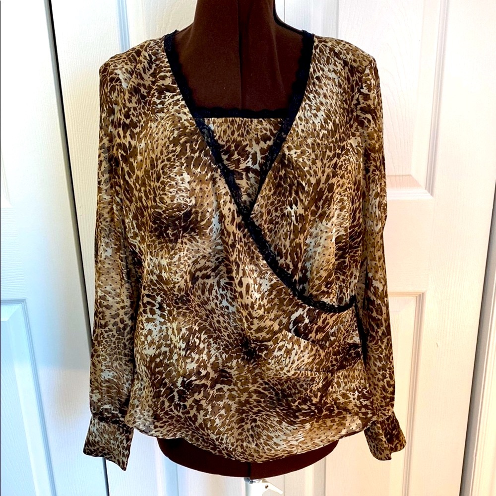2 for $25 - Emma James Leopard Print Wrap Blouse, Fully Lined, 16 Plus
